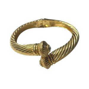 Vintage Joan Rivers gold-tone hinged bangle bracelet with crystal rhinestones 19